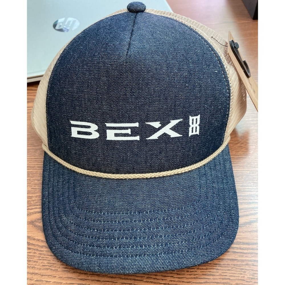 NWT BEX Hat Mesh Back Trucker Hat Adjustable Dark Blue/Beige